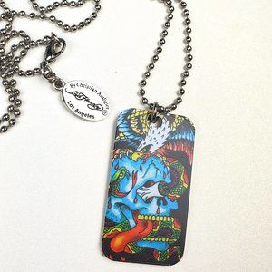 ED HARDY By Christian Audigier VINTAGE Style Necklace / Skull Dog Tag